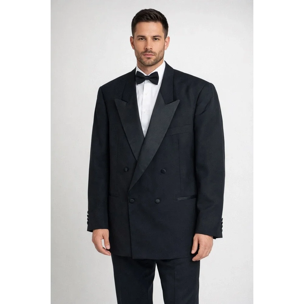Dario Ferrozzi Tuxedo Jacket Mens 44R Black Excellent Double Breasted Peak Lapel